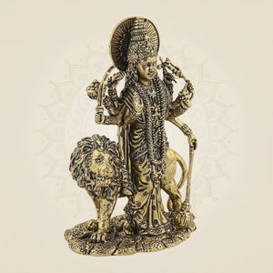 5" Durga Maa Brass Idol with Lion – Handcrafted Divine Sculpture - Luxeartisanship