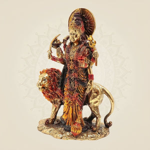 5" Durga Maa Brass Idol with Lion – Handcrafted Divine Sculpture - Luxeartisanship