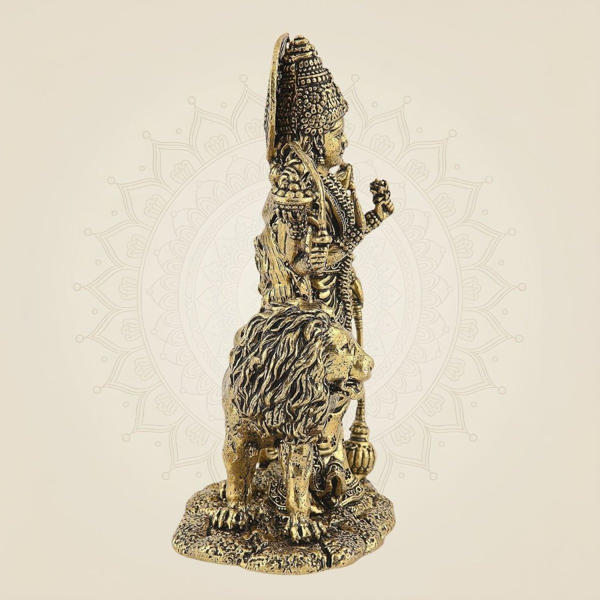 5" Durga Maa Brass Idol with Lion – Handcrafted Divine Sculpture - Luxeartisanship