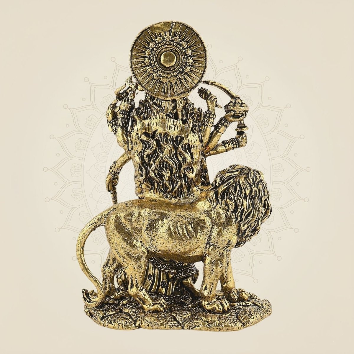 5" Durga Maa Brass Idol with Lion – Handcrafted Divine Sculpture - Luxeartisanship