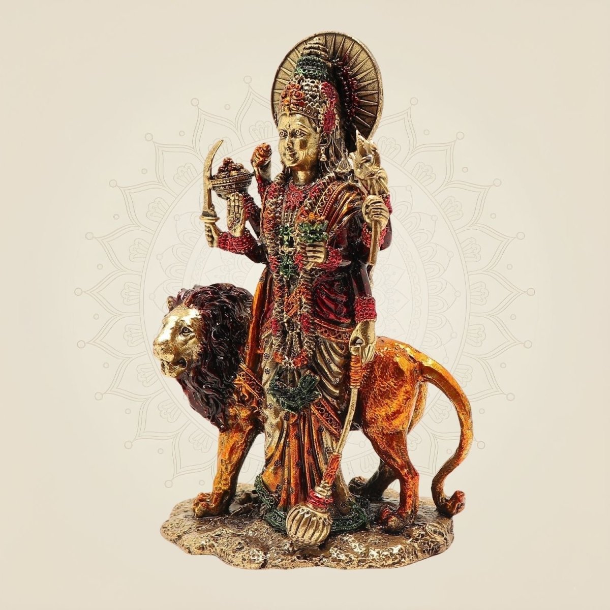 5" Durga Maa Brass Idol with Lion – Handcrafted Divine Sculpture - Luxeartisanship