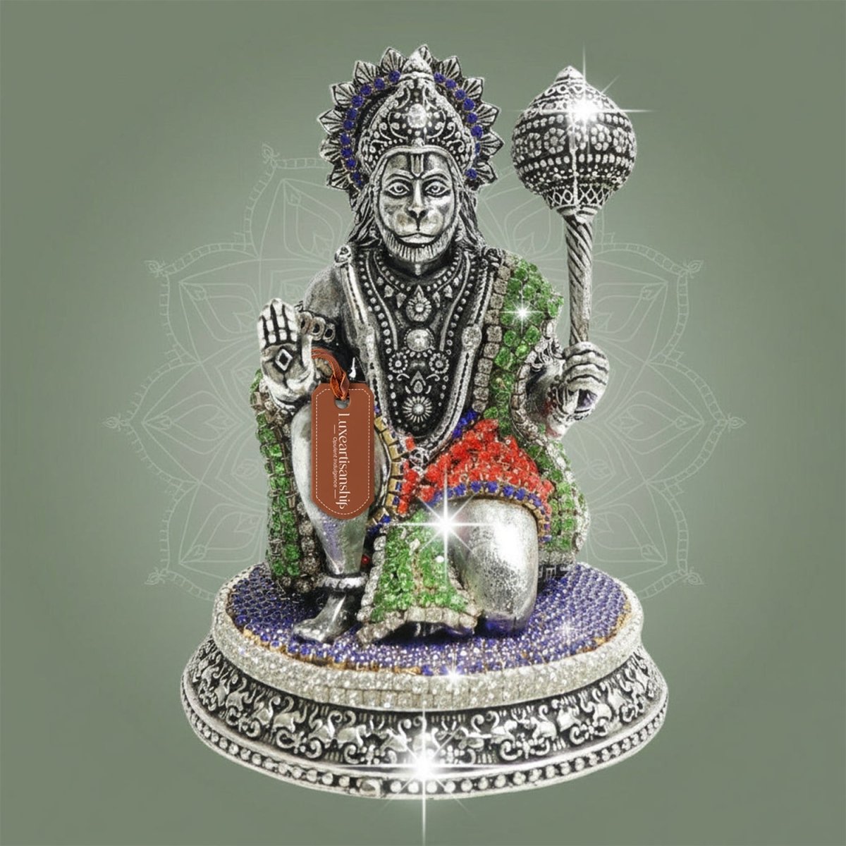 Brass Hanuman Idol in with Sparkling Stone Work