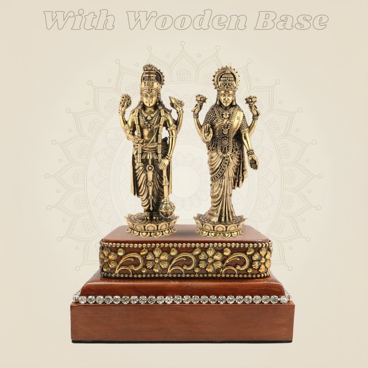 Lakshmi Vishnu Brass Murti on Elegant Wooden Base