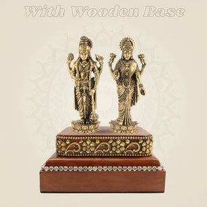 Lakshmi Vishnu Brass Murti on Elegant Wooden Base