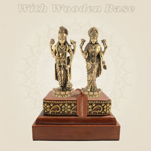 Lakshmi Vishnu Brass Idol on Elegant Wooden Base