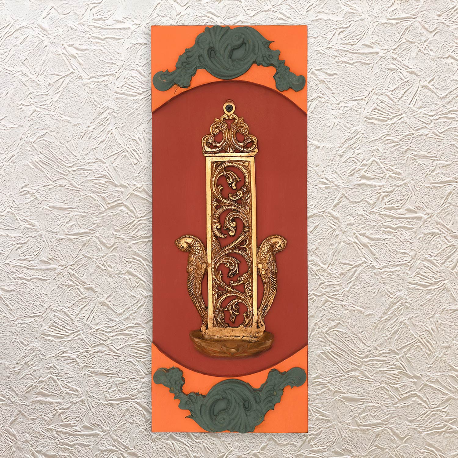 Wall Frame with Hanging Brass Diya 18"– Decorative Wooden Art for Festive Glow