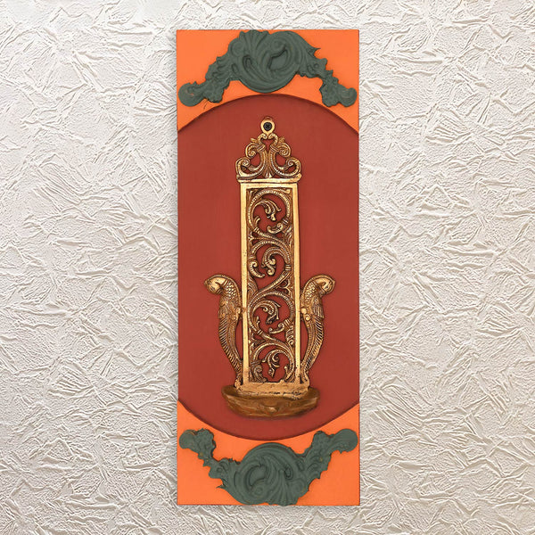 Wall Frame with Hanging Brass Diya 18"– Decorative Wooden Art for Festive Glow