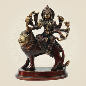 5.25" Brass Durga Maa Idol on Lion