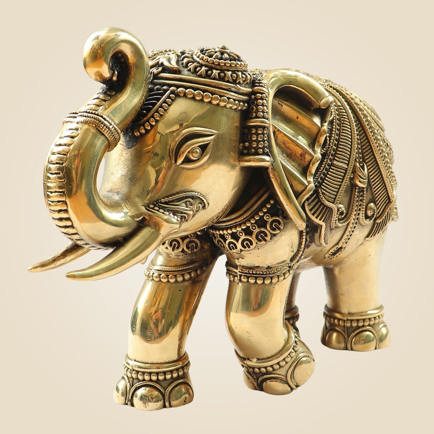 Brass Elephant Statue 8"- Big Size Handcrafted Showpiece in Superfine Finish
