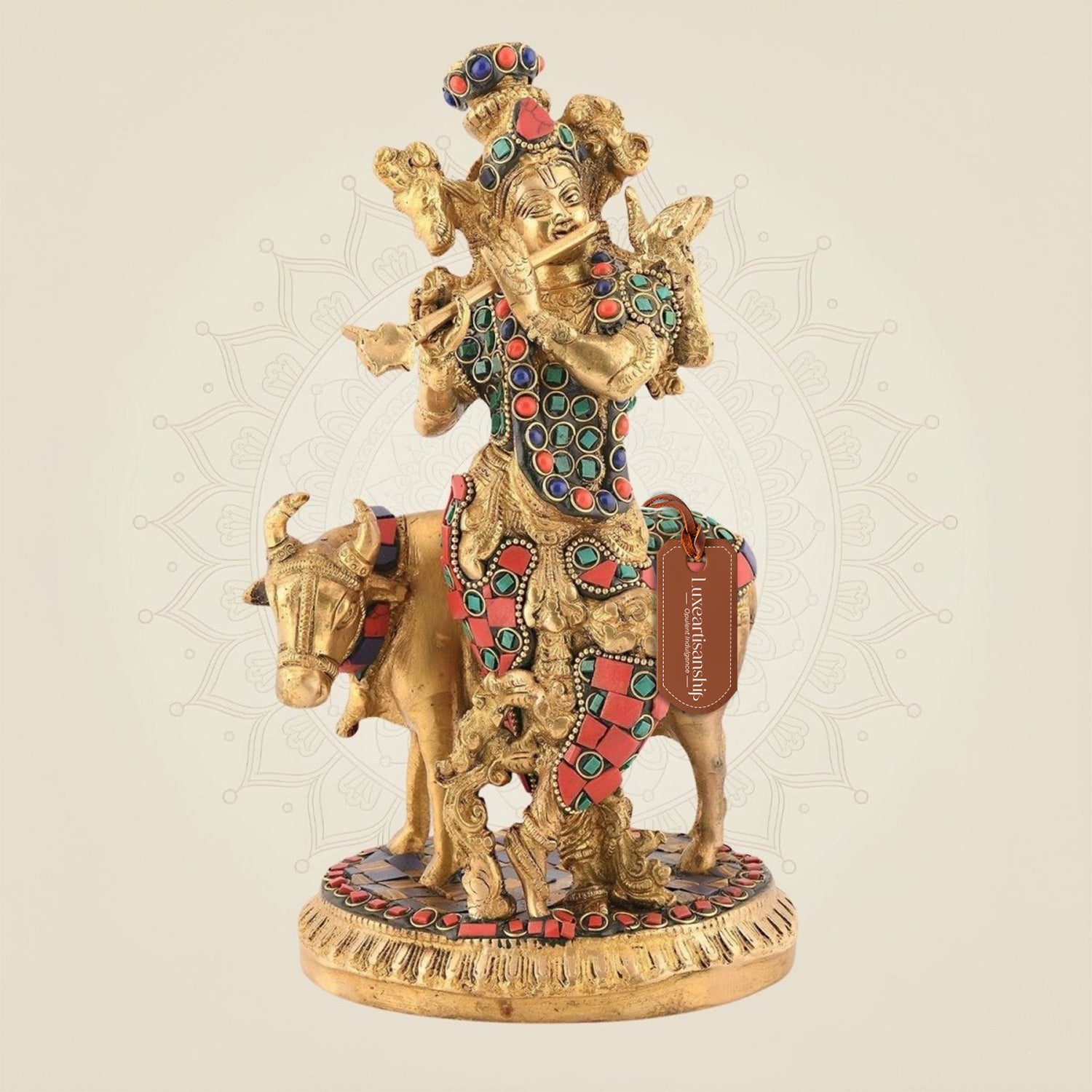 Brass Krishna with Cow Idol