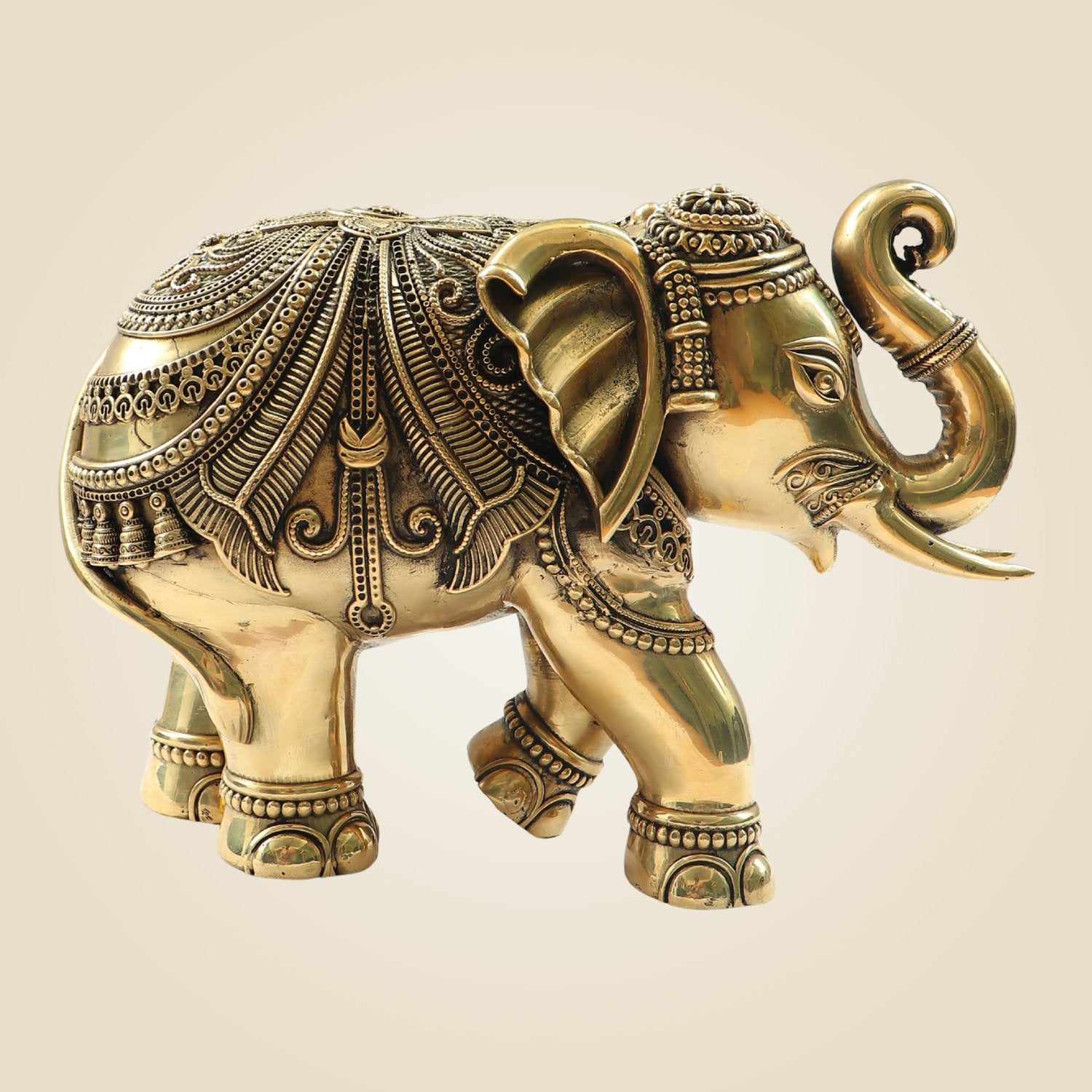 Brass Elephant Statue 8"- Big Size Handcrafted Showpiece in Superfine Finish