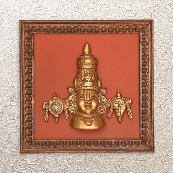 Wall Frame of Lord Balaji – 12" Brass Idol Hanging in Decorative Wooden Art