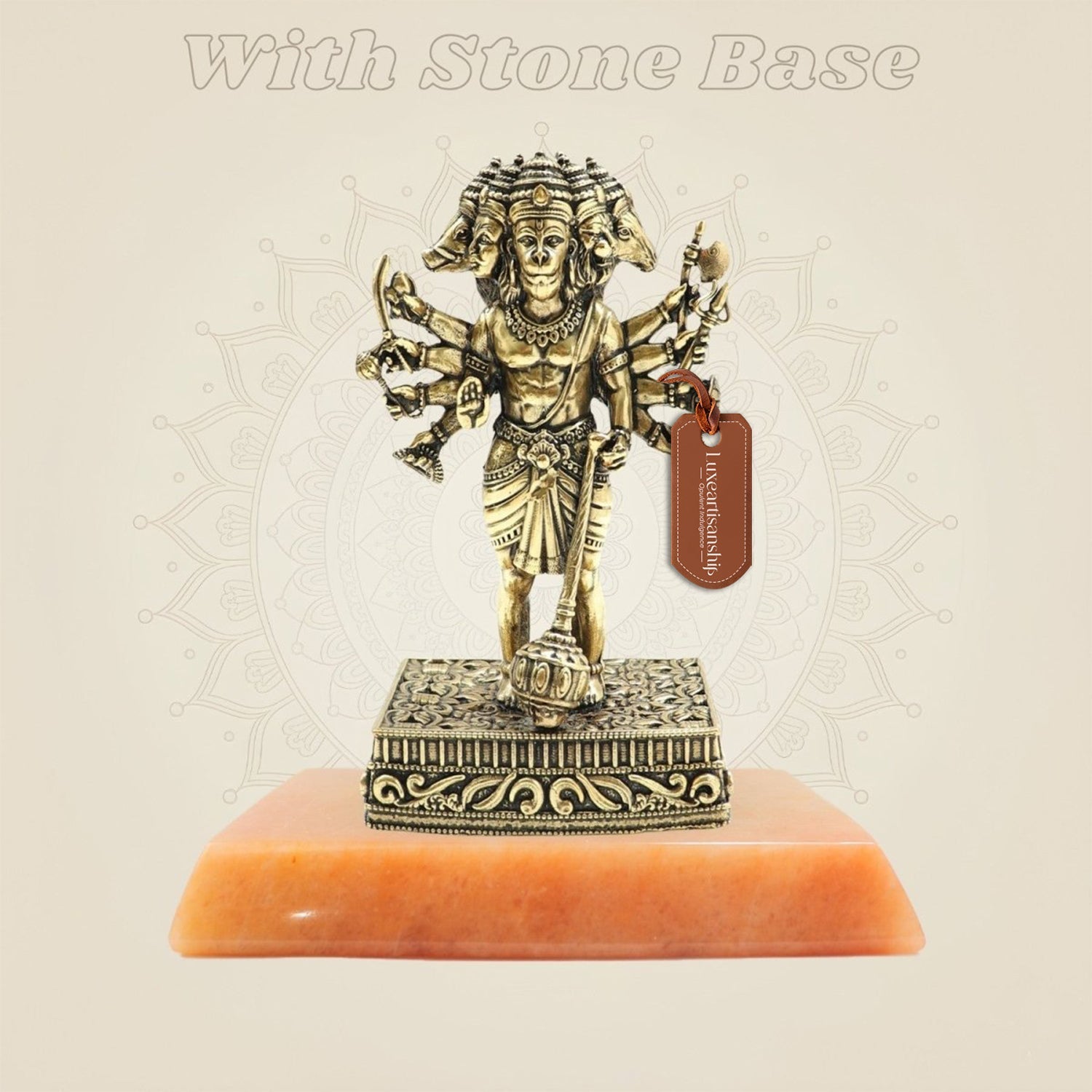 Brass Panchmukhi Hanuman Idol 4.75" - Standing Five - Faced Bajrangbali Statue - Luxeartisanship