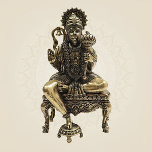 5.5" Brass Hanuman Sitting on Chowki – A Symbol of Devotion - Luxeartisanship