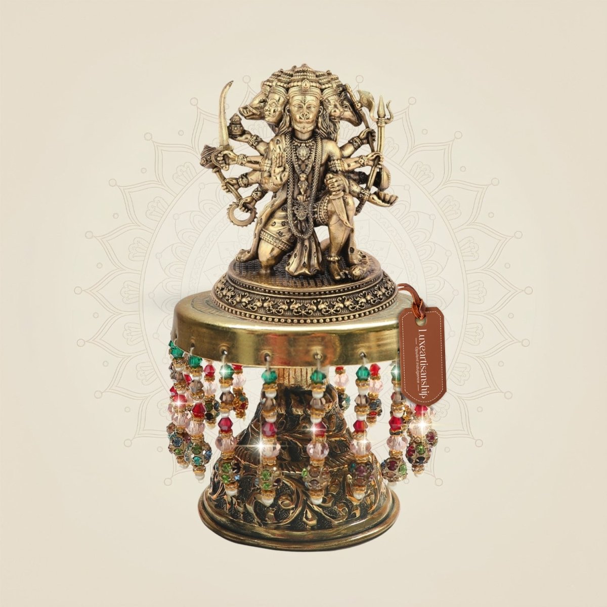 5.5 Brass Panchmukhi Hanuman Idol with Chowki for Courage Energy - Luxeartisanship