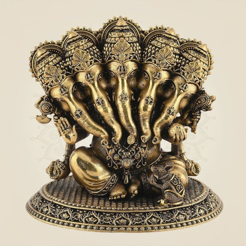 5.5" Panchmukhi Ganesha Brass Idol – Lightweight Sculptures for Prosperity