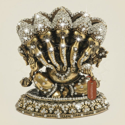 5.5" Panchmukhi Ganesha Brass Murti with Jewellery Stone Work