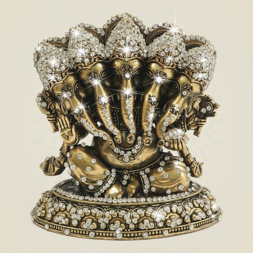 5.5" Panchmukhi Ganesha Brass Murti with Jewellery Stone Work
