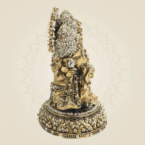 5.5" Panchmukhi Ganesha Brass Murti with Sheshnag Jewellery Stone Work - Luxeartisanship