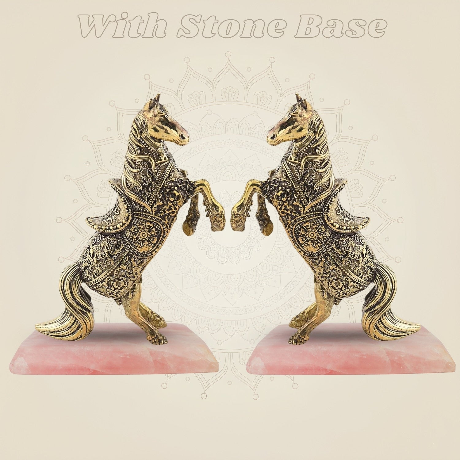 Standing Horse Pair with stone base