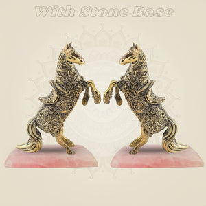 Standing Horse Pair with stone base