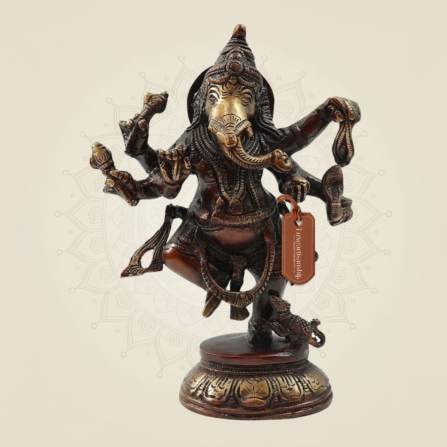 Traditional Brass Ganesh Murti in Dancing Pose 8.5"