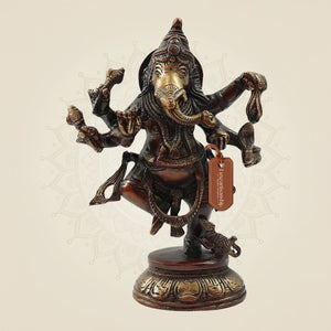 Traditional Brass Ganesh Murti in Dancing Pose 8.5"