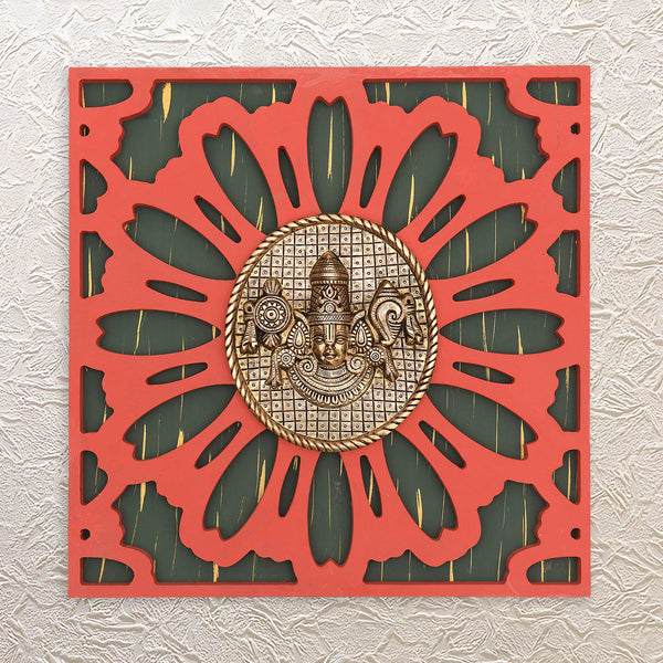 Tirupati Balaji Brass Wall Hanging – 16" Idol in Decorative Wooden Wall Frame