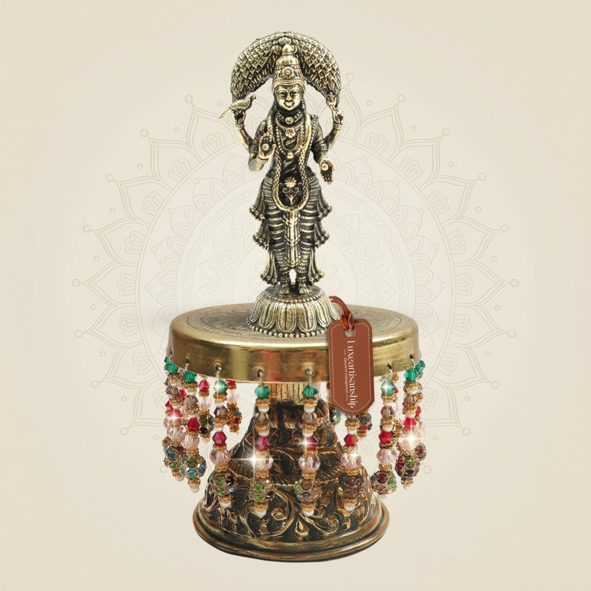 5.75 Brass Vasavi Mata Murti on Chowki for Devotional and Mandir Use - Luxeartisanship