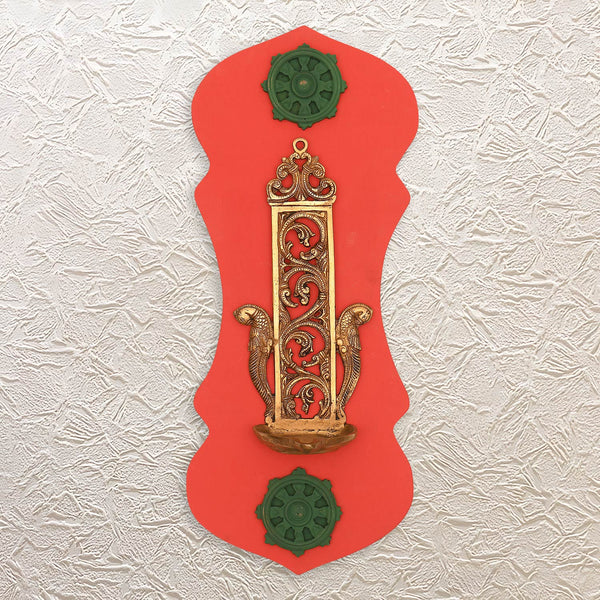 Wall Frame with Brass Hanging Diya – 19.5" Festive Wooden Decor Piece