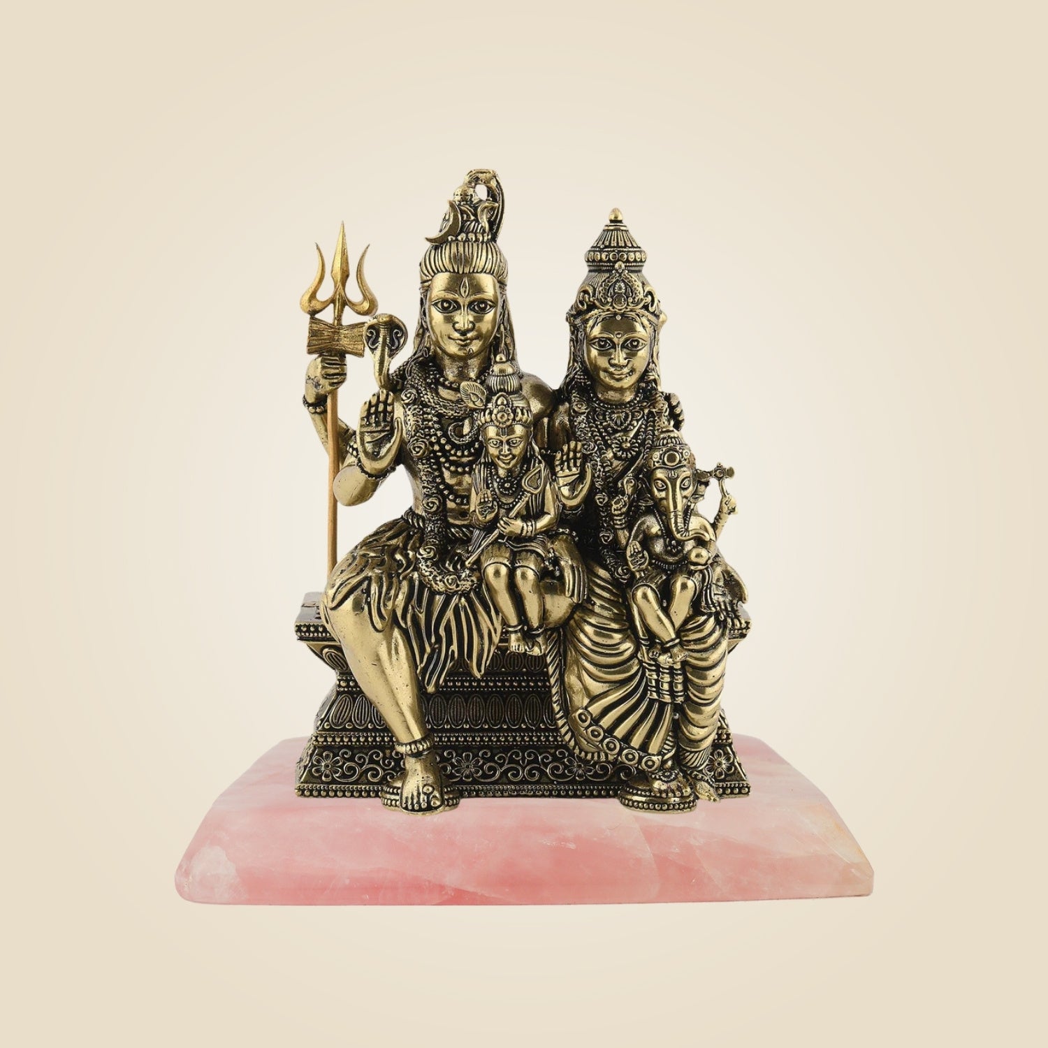 Brass Shiv Parivar Idol with Pink Stone Base