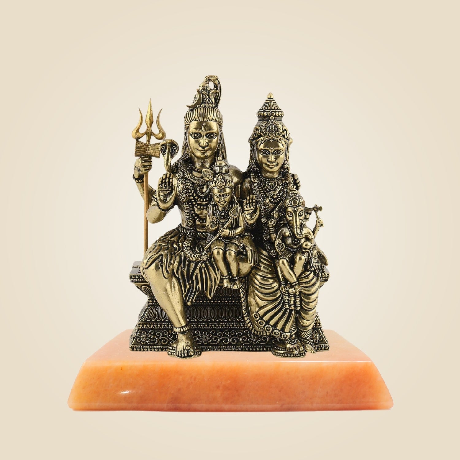 Brass Shiv Parivar Idol with yellow Stone Base