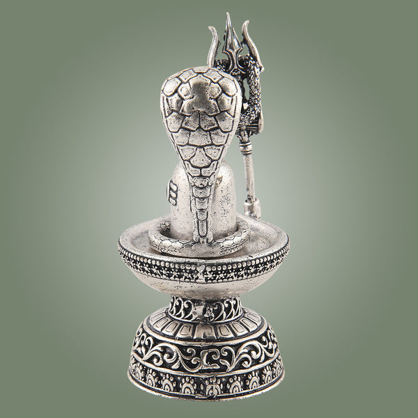 Silver Finish Brass Shivling Idol – 3.75" Lightweight Murti of Shivalinga for Pooja & Temple