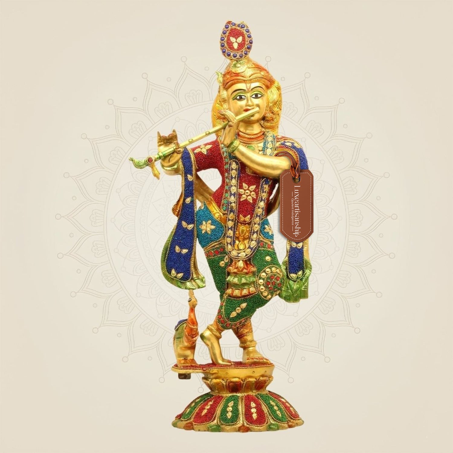 Large Brass Krishna Idol - Luxe Artisanship