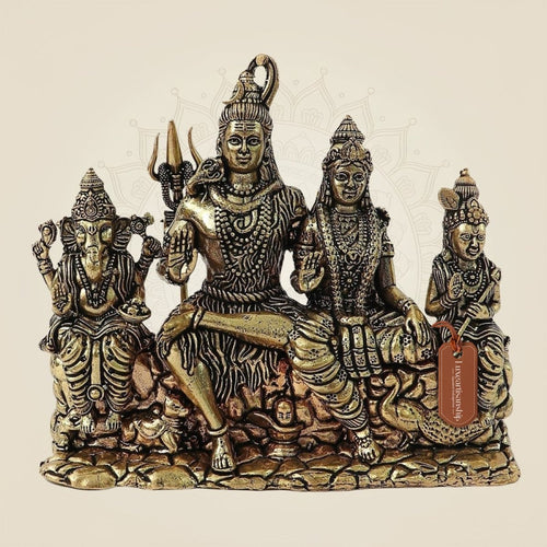 5inch Brass Shiva Parivar Murti with Ganesha and Kartikeya for Pooja & Home Decor