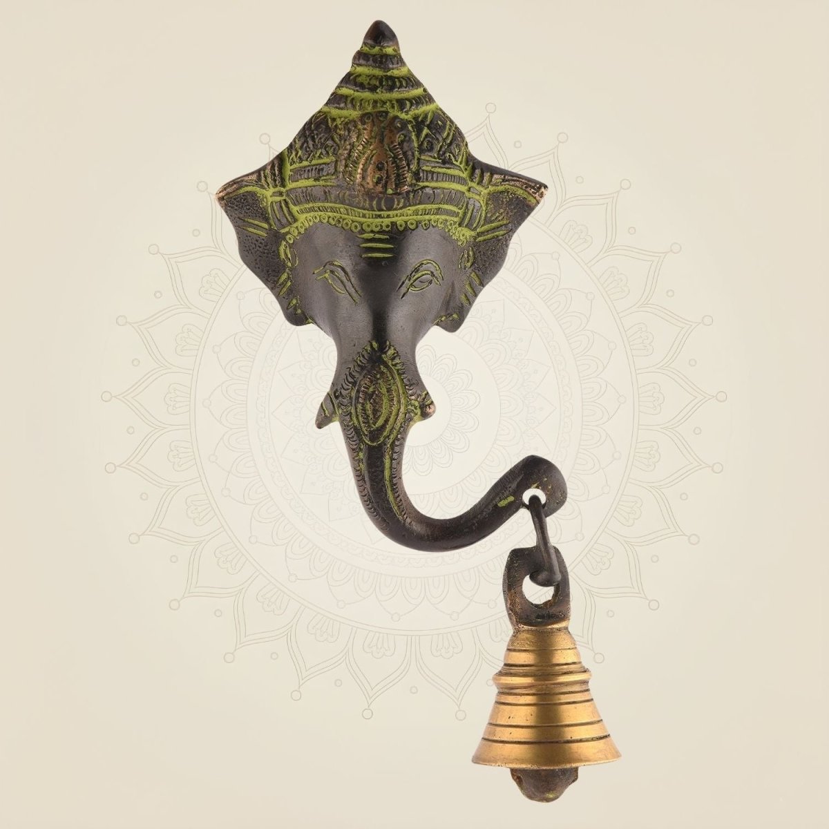 6" Antique Brass Ganpati Wall Hanging with Bell
