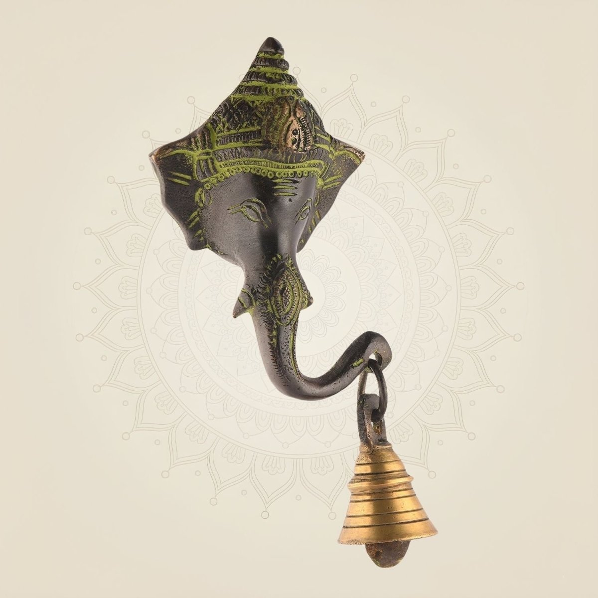 Antique Brass Ganesha Wall Hanging with Bell