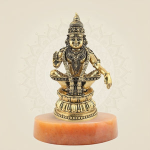 6" Ayyappa Swami Brass Idol – Handcrafted Lord Ayyappa Murti for Temple & Pooja Decor - Luxeartisanship