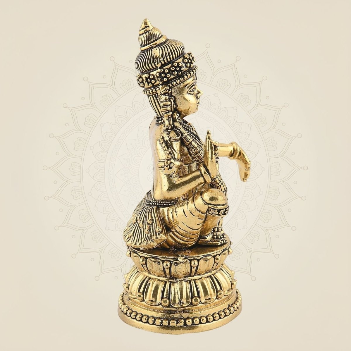 6" Ayyappa Swami Brass Idol – Handcrafted Lord Ayyappa Murti for Temple & Pooja Decor - Luxeartisanship