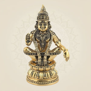 6" Ayyappa Swami Brass Idol – Handcrafted Lord Ayyappa Murti for Temple & Pooja Decor - Luxeartisanship