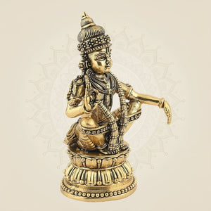 6" Ayyappa Swami Brass Idol – Handcrafted Lord Ayyappa Murti for Temple & Pooja Decor - Luxeartisanship