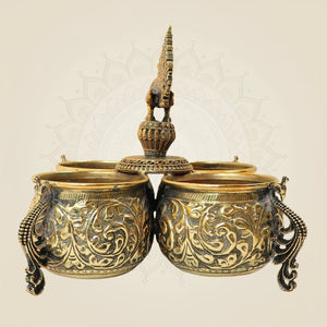 6" Brass Peacock Dry Fruit Bowl Set for Home Decor & Festive Gifting - Luxeartisanship