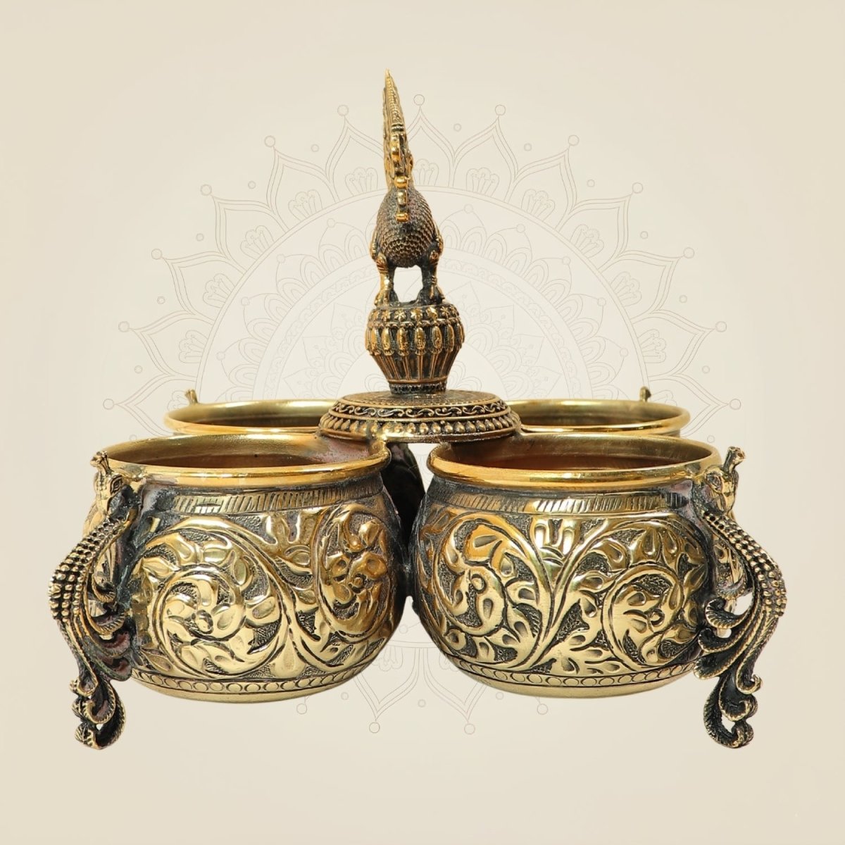 6" Brass Peacock Dry Fruit Bowl Set for Home Decor & Festive Gifting - Luxeartisanship