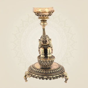 6" Elephant Brass Lamp – Handcrafted Diya for Pooja, Decor & Gifts - Luxeartisanship