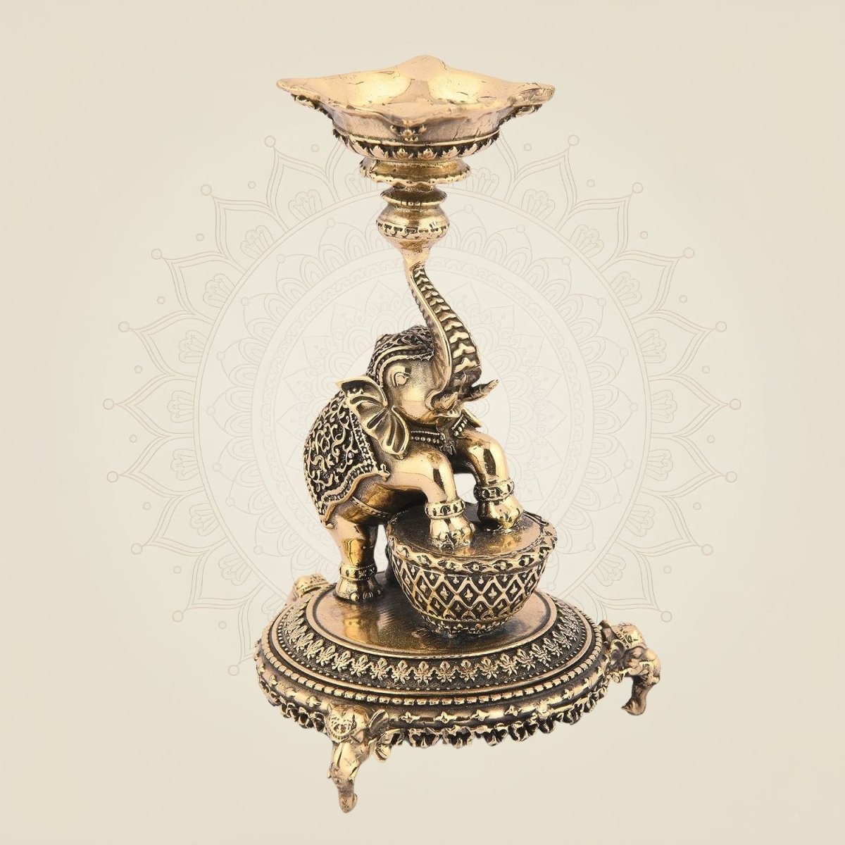 6" Elephant Brass Lamp – Handcrafted Diya for Pooja, Decor & Gifts - Luxeartisanship
