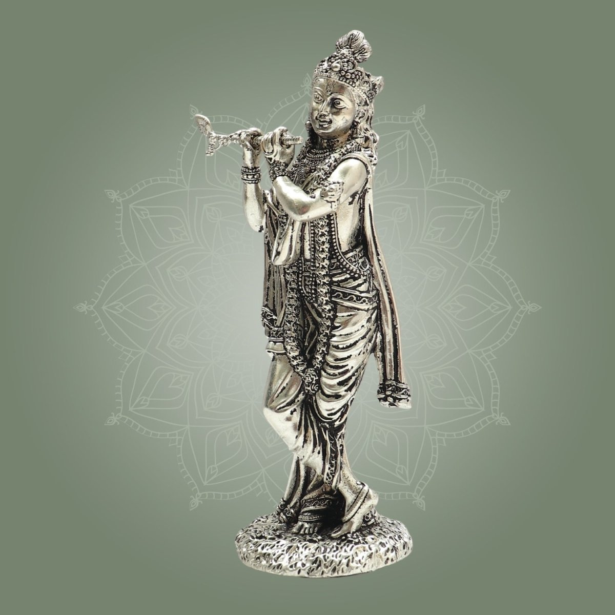 6" Lord Krishna Silver Plated Brass Idol for Home Decor and Gifting - Luxeartisanship