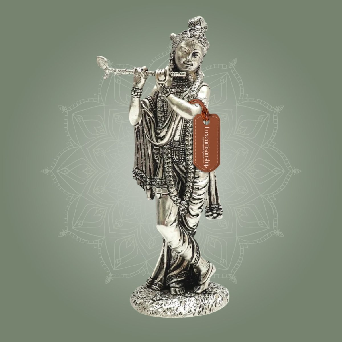 6" Lord Krishna Silver Plated Brass Idol for Home Decor and Gifting - Luxeartisanship