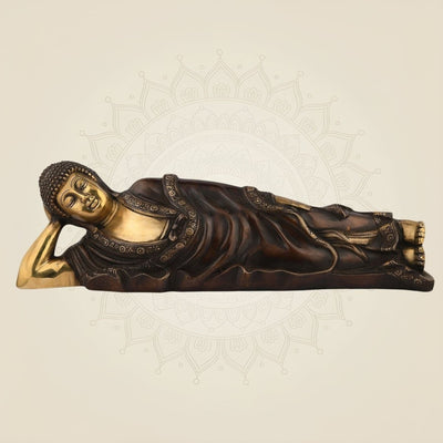 6” Pure Brass Reclining Buddha Statue – Handcrafted Decorative Idol
