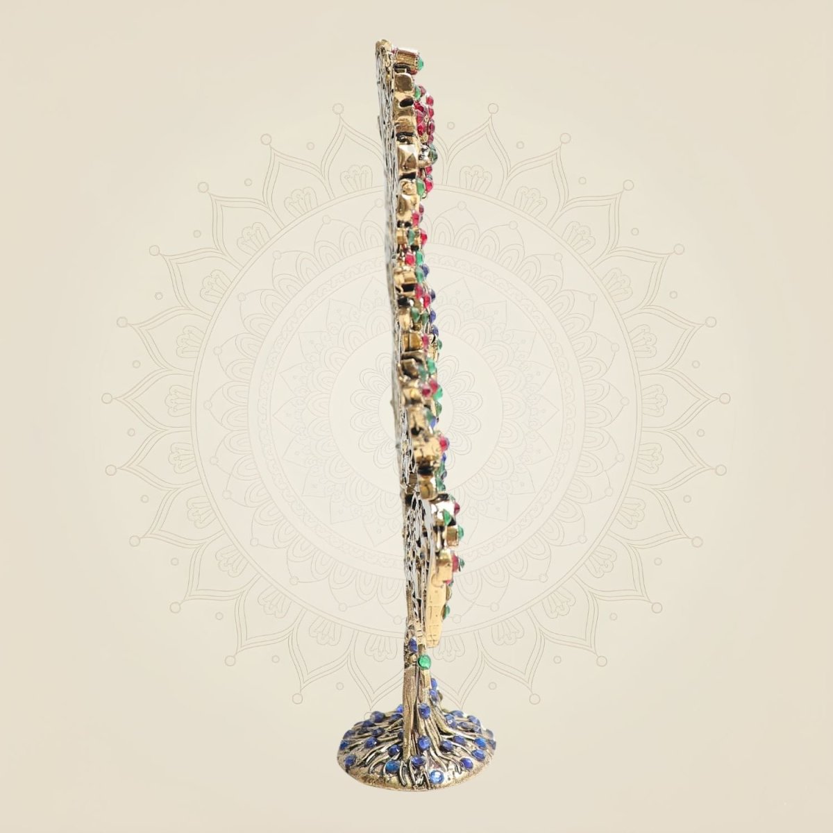 6.25" Brass Kalpavriksha Tree Idol with Multicolor Jewellery Stone Detailing - Luxeartisanship