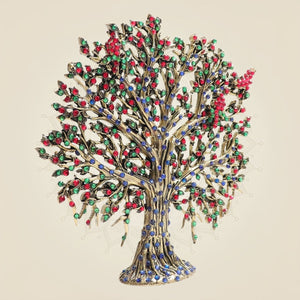6.25" Brass Kalpavriksha Tree Idol with Multicolor Jewellery Stone Detailing - Luxeartisanship